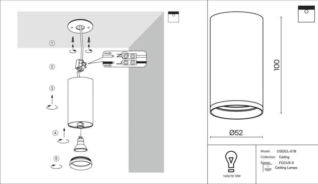 Spot focus petit cylindre cylindre lumineux minimaliste 100 mm hauteur ø52 mm diamètre pour lumière dirigée