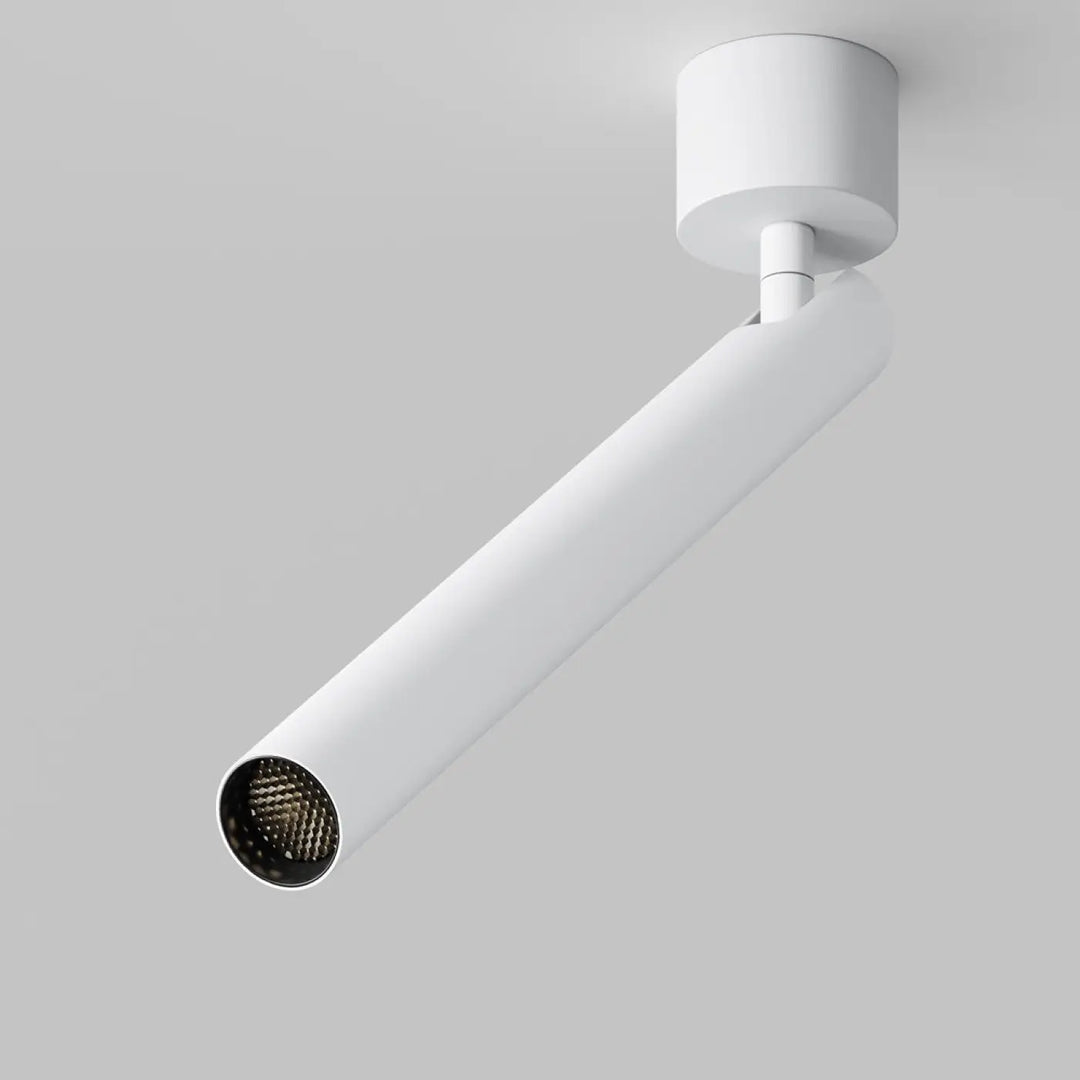 Spot focus t led tube ultra-fin blanc avec diffuseur en maille noire base ronde design minimaliste