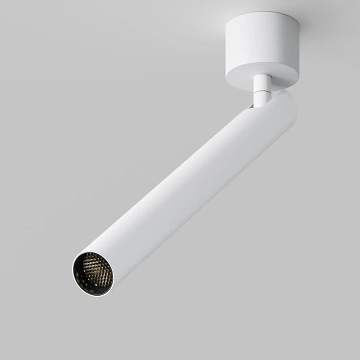 Spot focus t led tube ultra-fin blanc avec diffuseur maillé noir design minimaliste et base ronde élégante