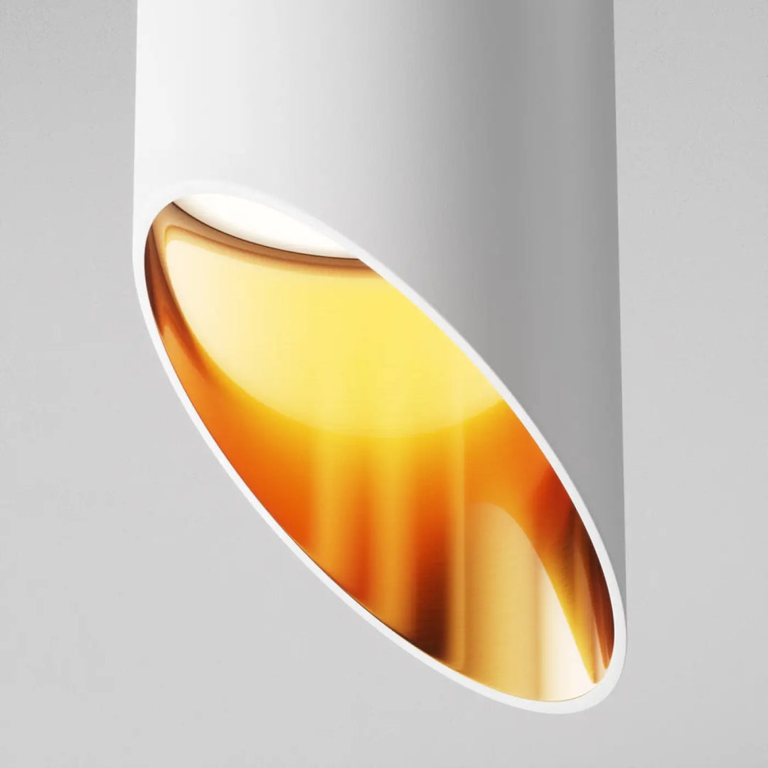 Spot lipari long cylindre éclairage plafond moderne acier noir avec intérieur blanc et revêtement ambre doré chaleureux
