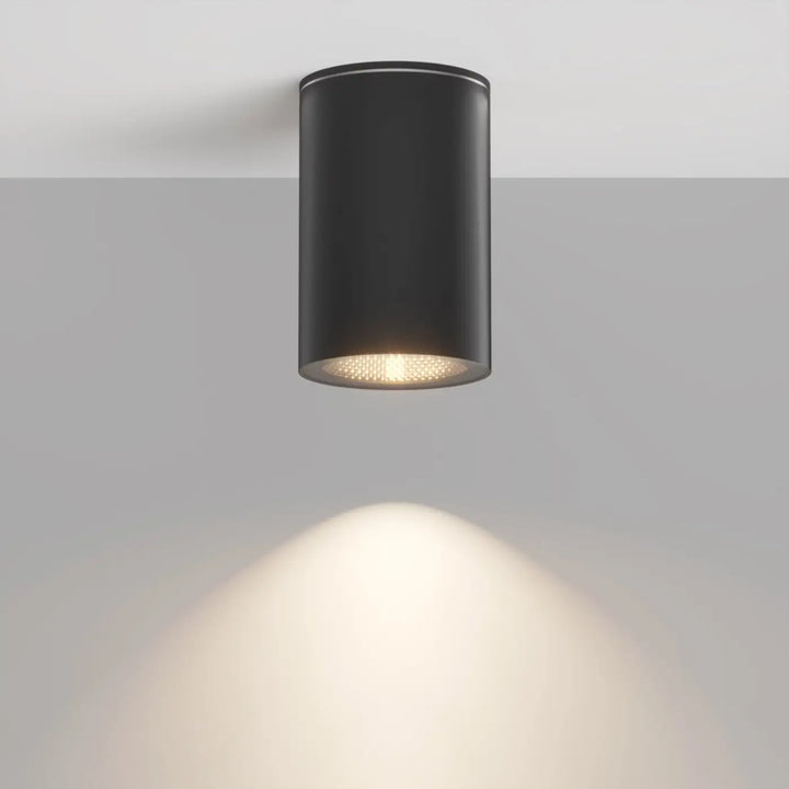 Spot roll cylindre noir en acier noir avec lumière encastrée chaude et focale pour éclairage intérieur design