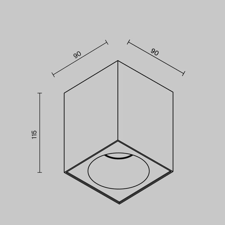 Spot zoom volume carré plafonnier carré en saillie avec ouverture circulaire intégrée et lignes épurées