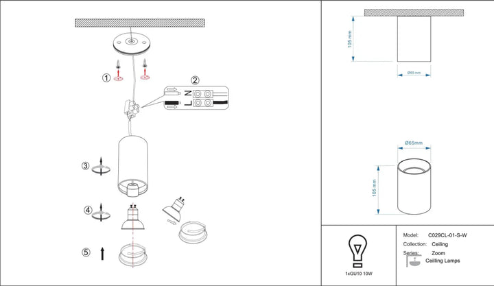 Spot zoom lampe cylindrique plafond mountée en métal avec lumière dirigée pour faux plafond minimaliste