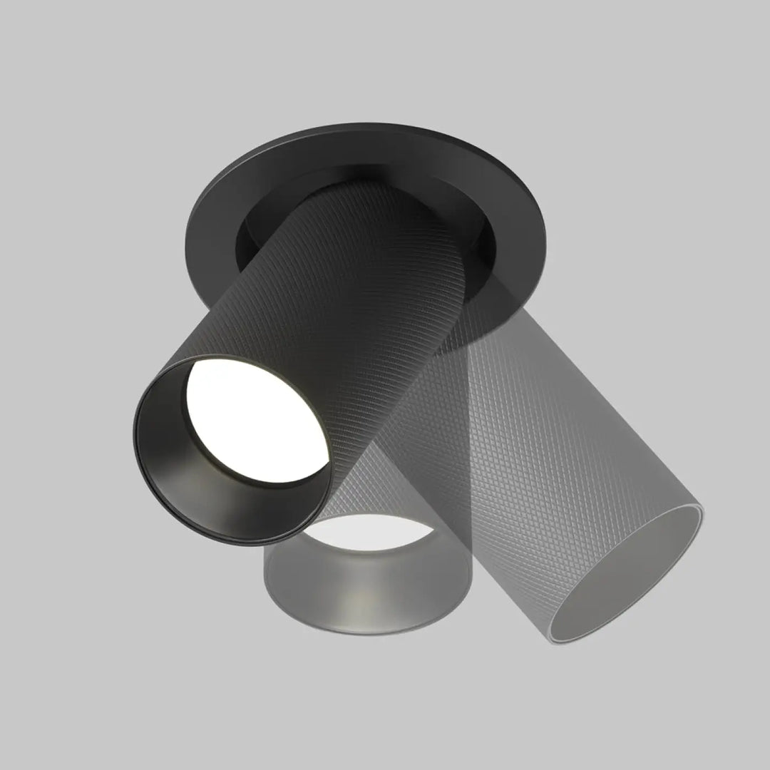 Spot semi-encastré artisan noir mat en aluminium texturé avec corps cylindrique ajustable pour éclairage directionnel