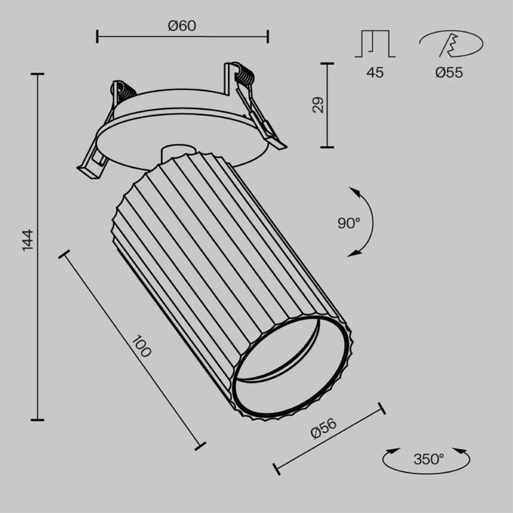 Spot semi-encastré calipso avec cylindre cannelé et angles réglables en finition moderne pour éclairage ciblé