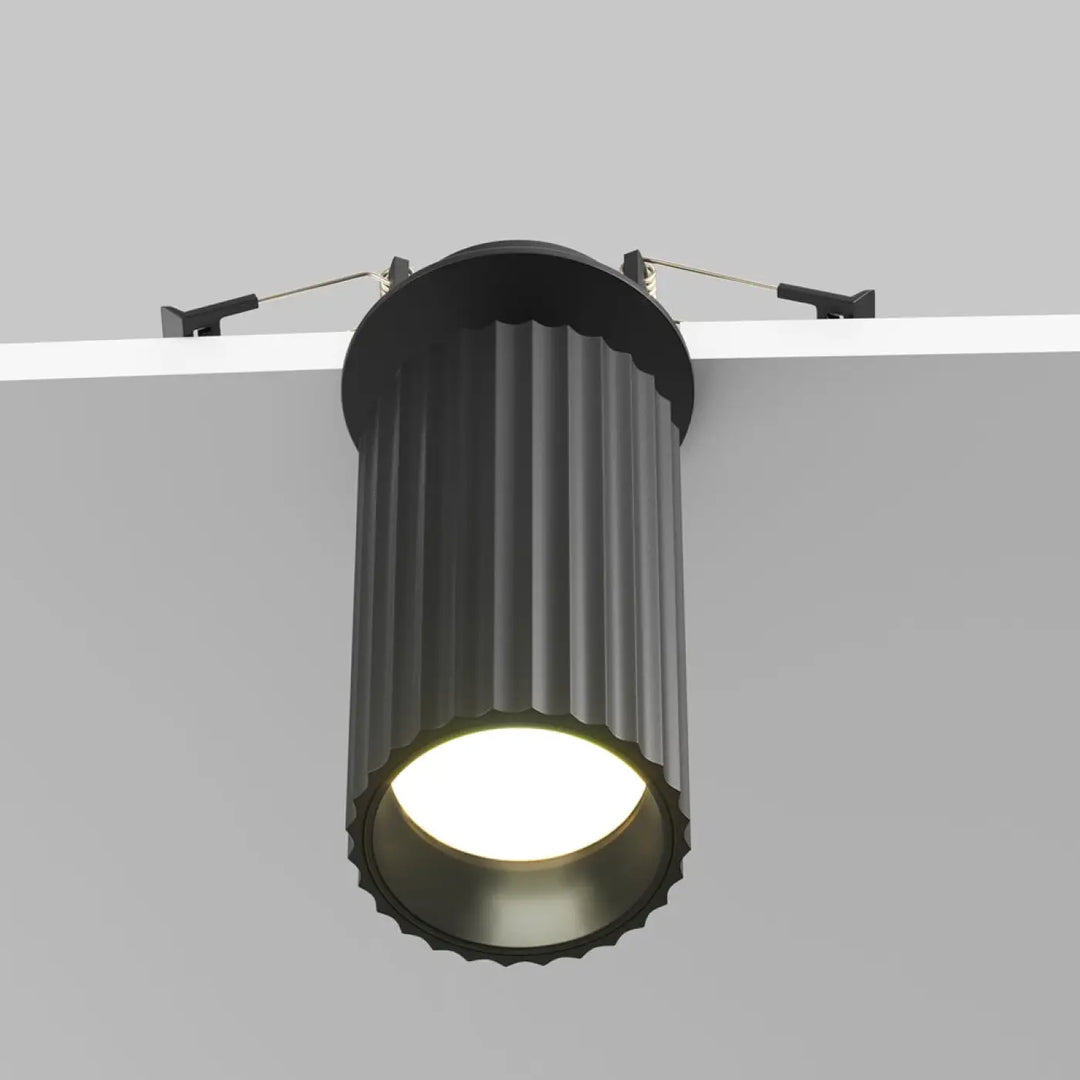 Spot semi-encastré calipso cylindre cannelé noir avec ampoule led blanc chaud pour éclairage ciblé intérieur