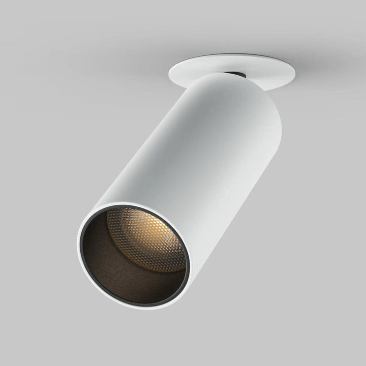 Spot focus led semi-encastré cylindrique blanc avec led intégrée et intérieur texturé ton chaud mat