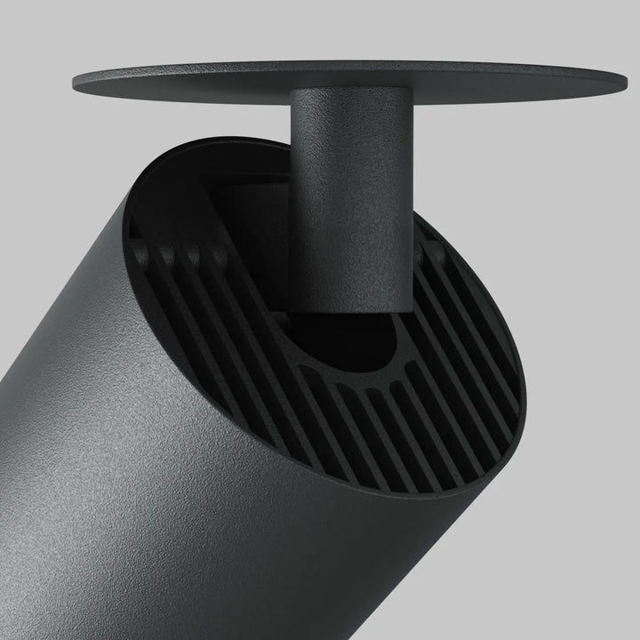 Spot focus led cylindrique noir mat avec montage plafond et dissipateurs thermiques intégrés led intégrée semi-encastré