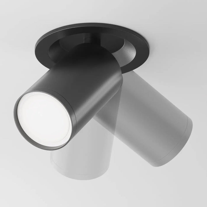 Spot semi-encastré focus en finition matte noire avec tête orientable cylindrique pour ampoule gu10