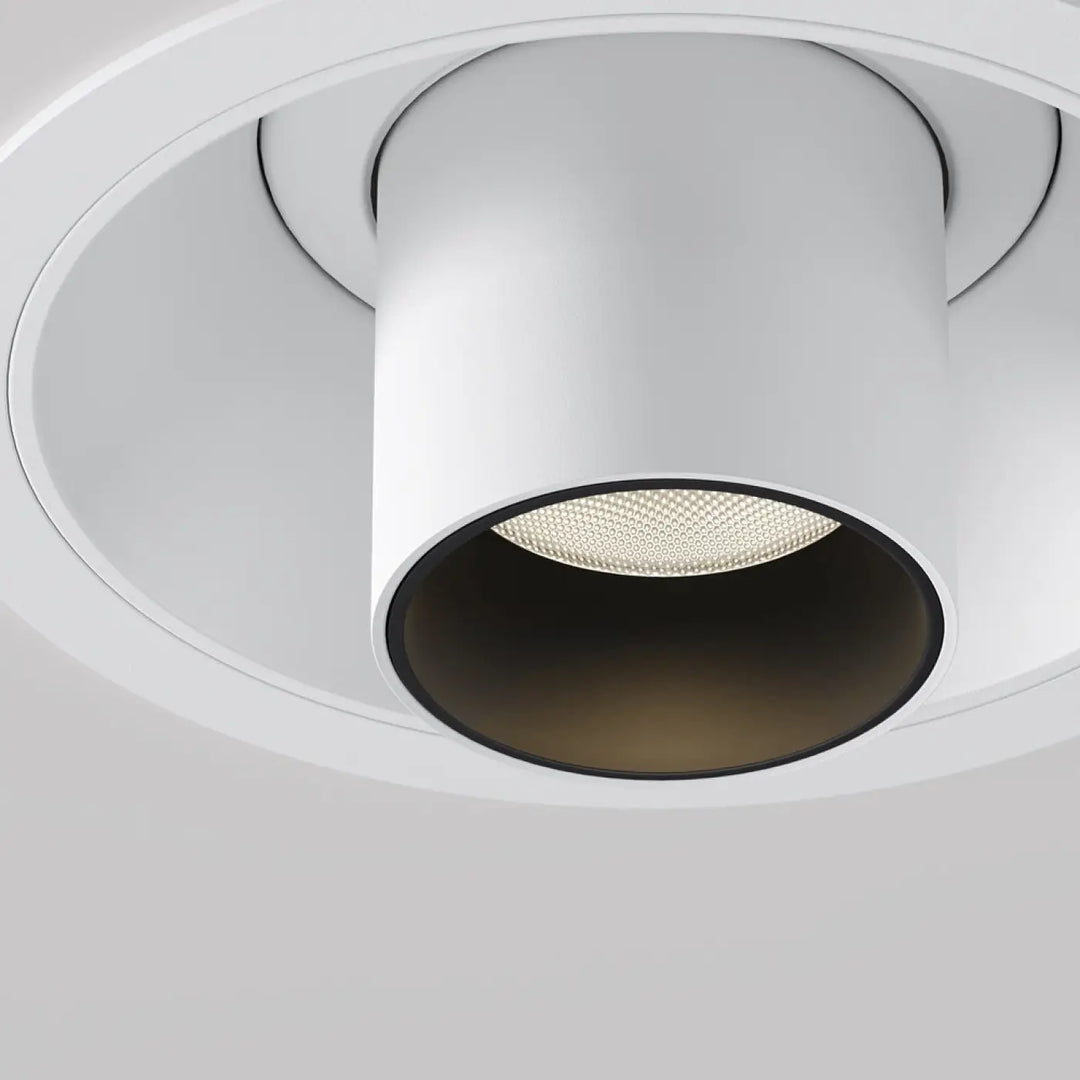 Spot focus t tube semi-encastré blanc avec fin orientable en led cylindre mat et bord noir intérieur