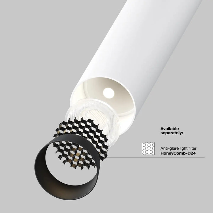 Spot focus t tube semi-encastré led blanc avec filtre anti-éblouissement noir grille nid dabeille et tube fin orientable