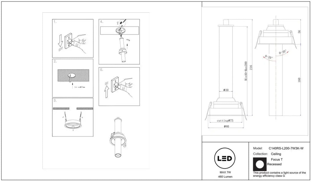 Spot | focus t led ceiling light tube fin orientable with sleek design and frosted glass diffuser