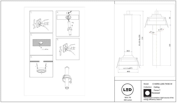 Spot | focus t led ceiling light tube fin orientable with sleek design and frosted glass diffuser