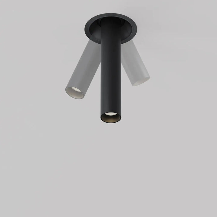 Spot focus T tube fin orientable suspension noir mat avec trois diffuseurs en verre dépoli semi-encastré
