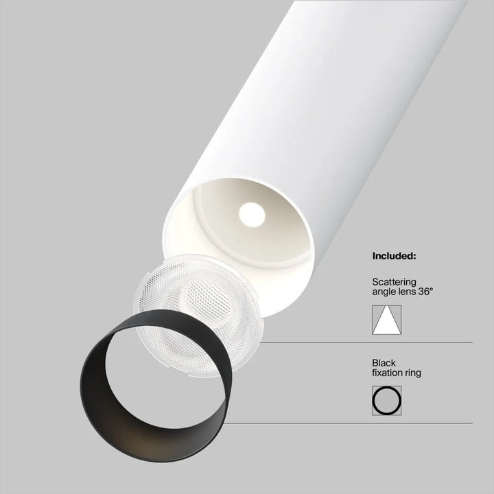 Spot focus t tube semi-encastré blanc avec lentille diffusante et anneau noir finition tube fin orientable