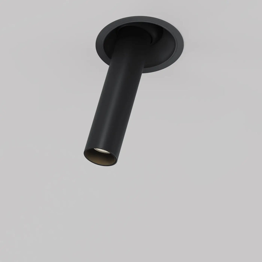 Spot focus t tube semi-encastré avec finition mate noire et tube fin orientable cylindrique recessed spotlight