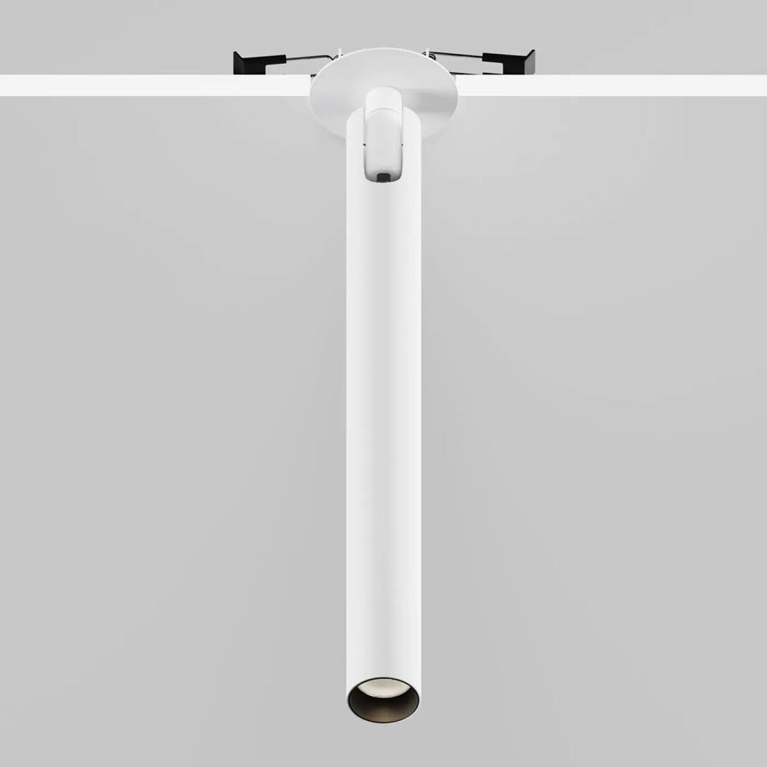 Spot semi-encastré focus tube ultra-fin led intégrée blanc cylindrique avec fixation noire minimaliste