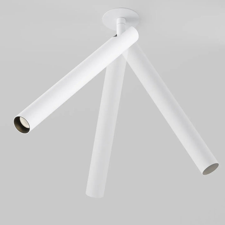 Spot semi-encastré focus led intégrée blanc avec trois bras cylindriques tube ultra-fin en aluminium moderne