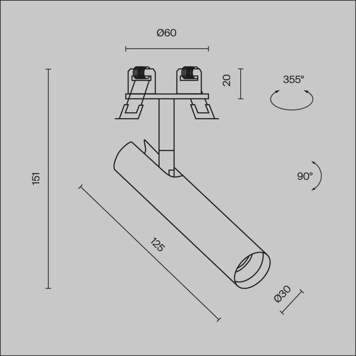 Spot semi-encastré focus tube ultra-fin avec led intégrée en finition métallique et rotation ajustable à 355 degrés