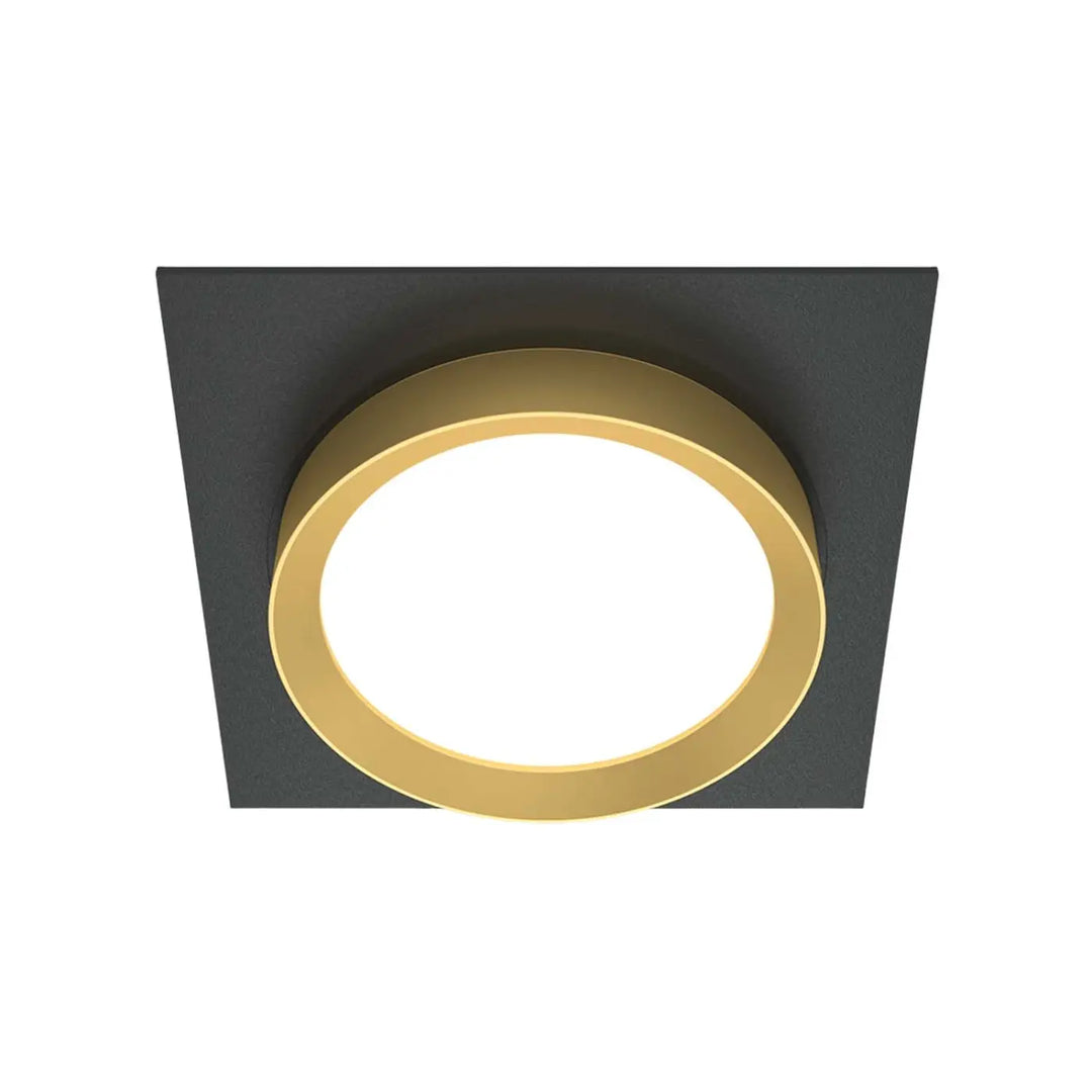 Spot semi-encastré cadre carré avec cadre noir et disque lumineux doré pour éclairage moderne intérieur