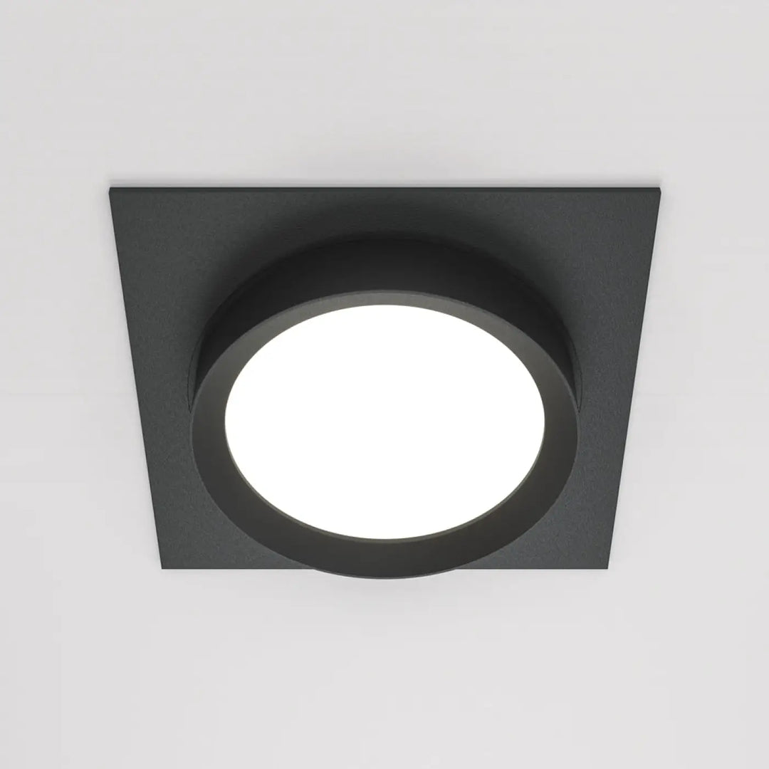 Spot semi encastré cadre carré noir avec diffuseur en verre dépoli à disque lumineux circulaire