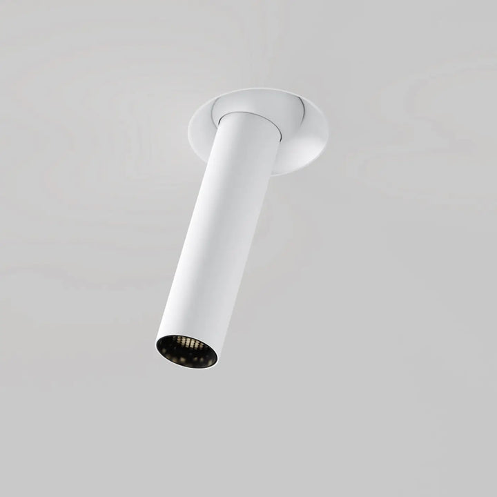 Spot focus t trimless blanc cylindrique encastré avec lentille interne noire et fin orientable tube fin
