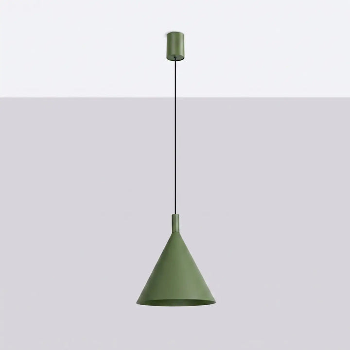 Suspension Luminaire vert olive éteinte, vue rapprochée