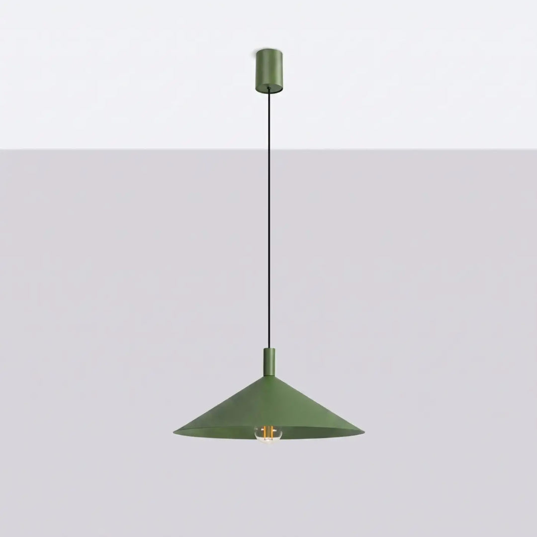 Suspension Luminaire vert olive éteinte, vue rapprochée