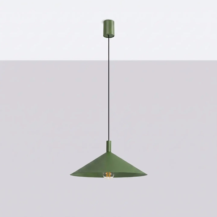 Suspension Luminaire vert olive éteinte, vue rapprochée