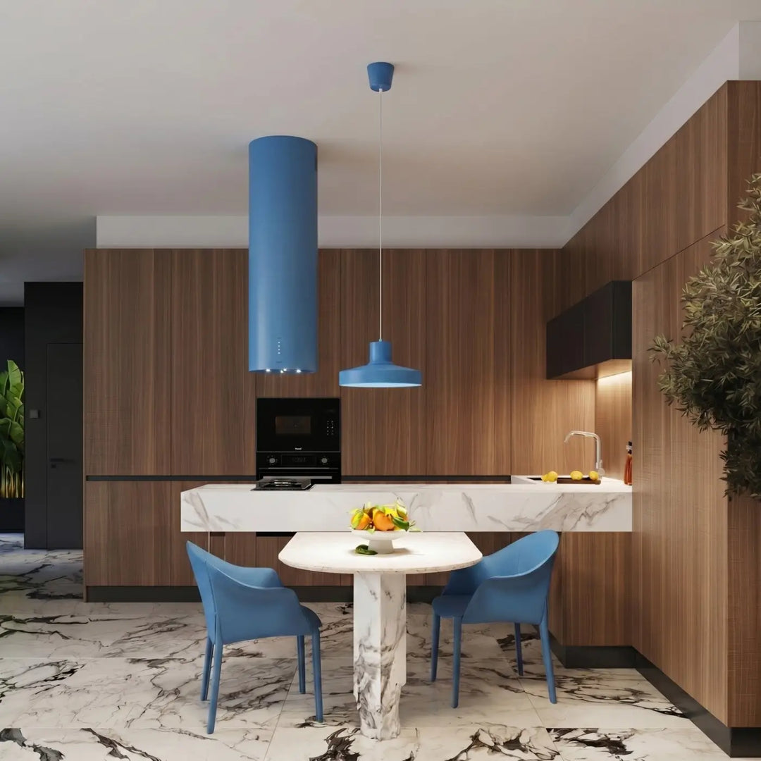 Suspension Luminaire bleu clair dans un intérieur contemporain