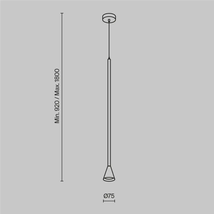 Suspension luminaire arrow au-dessus d’un îlot avec tige cylindrique élégante et culot gu10 conique minimaliste