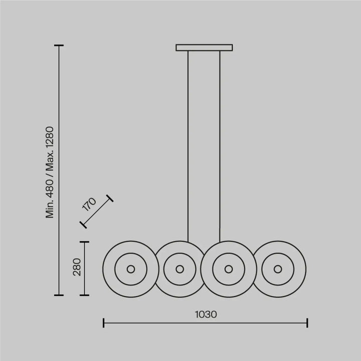 Suspension aster moderne minimaliste à quatre cercles concentriques en verre ambré avec monture dorée pour intérieur élégant