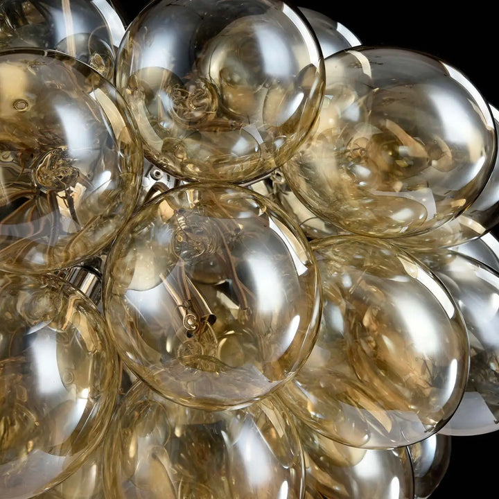 Suspension luminaire balbo avec globes en verre fumé ambre et filament visible idéale pour salle à manger couleur nickel