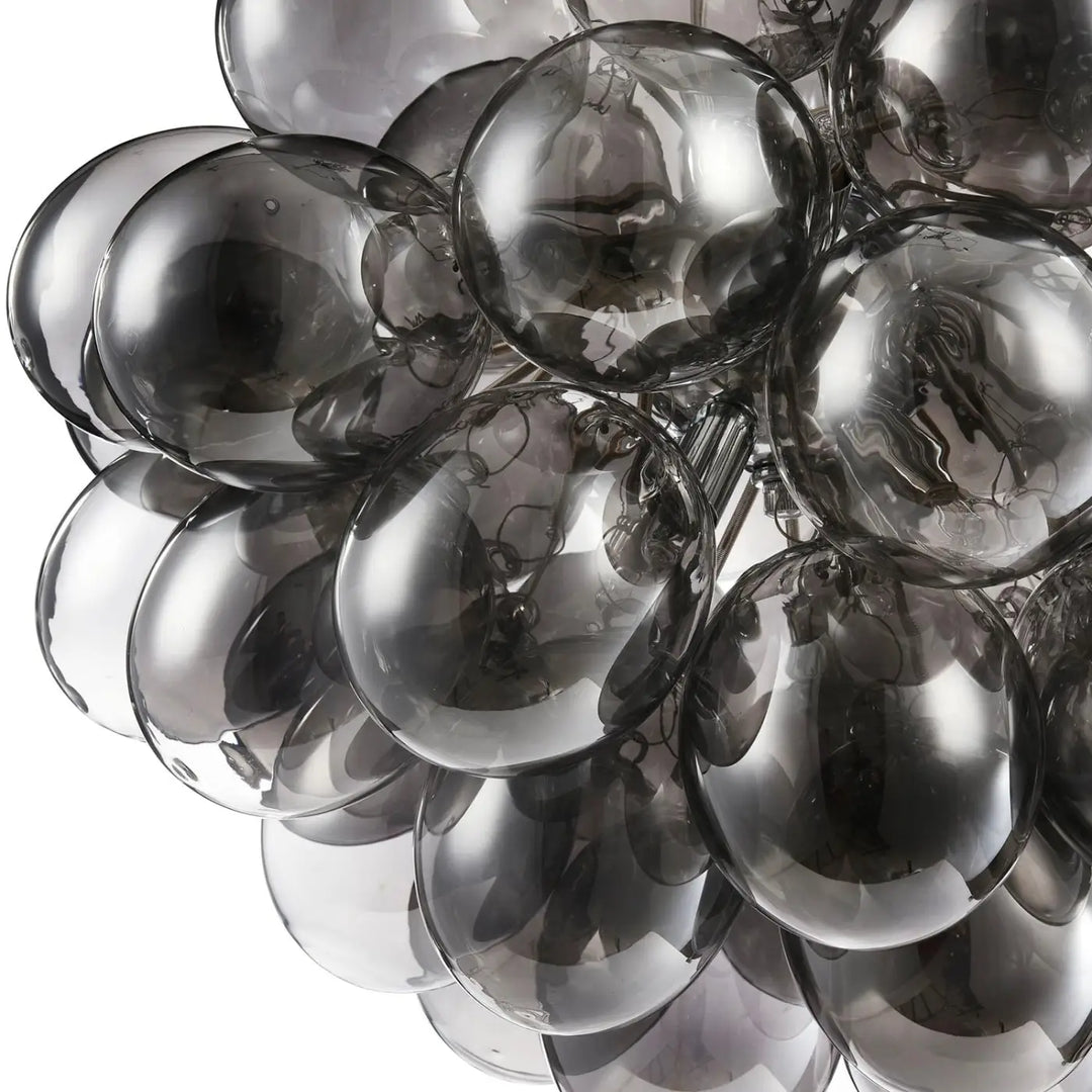 Suspension luminaire balbo en verre fumé couleur nickel composée de sphères translucides idéale pour salle à manger