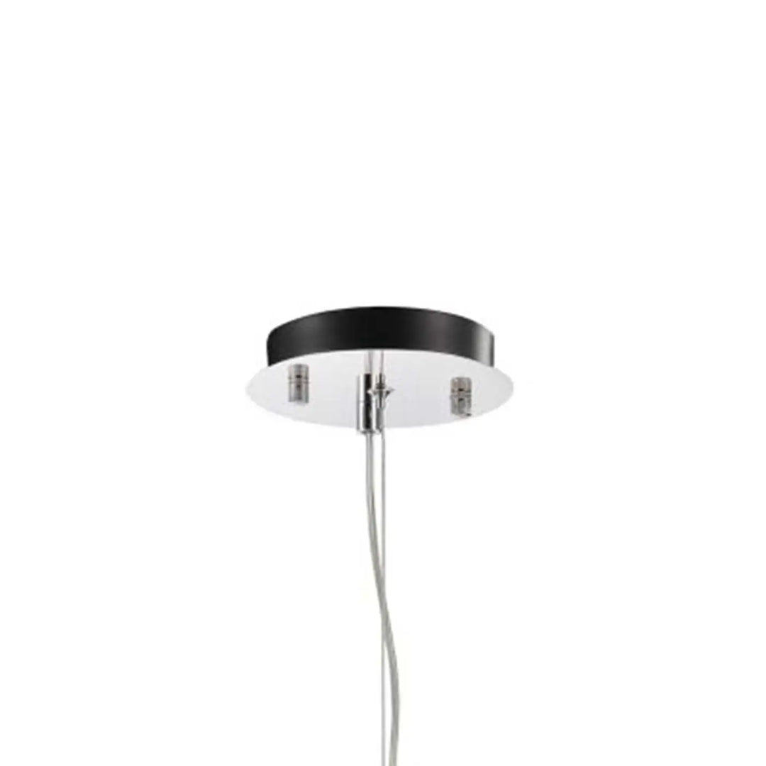 Suspension luminaire balbo noir et chrome avec verre fumé et couleur nickel idéale pour la salle à manger