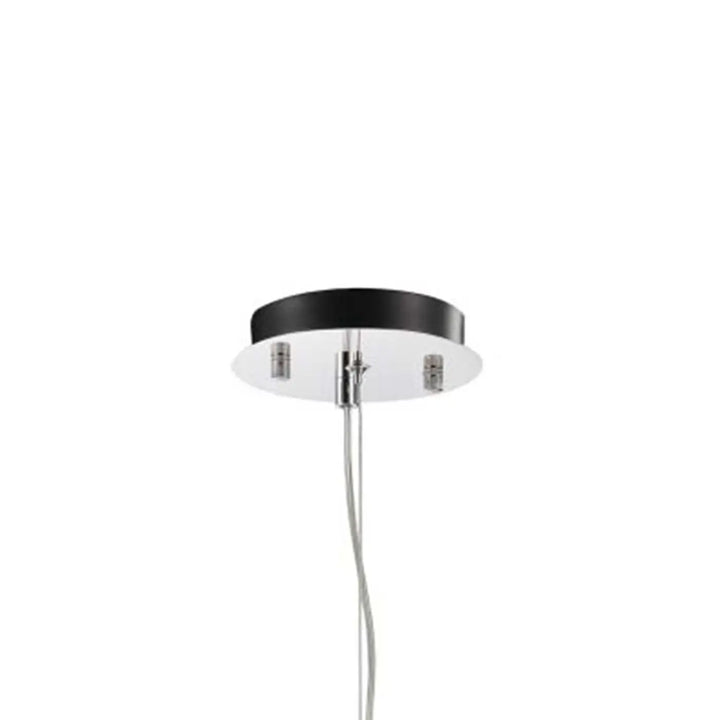 Suspension luminaire balbo noir et chrome avec verre fumé et couleur nickel idéale pour la salle à manger