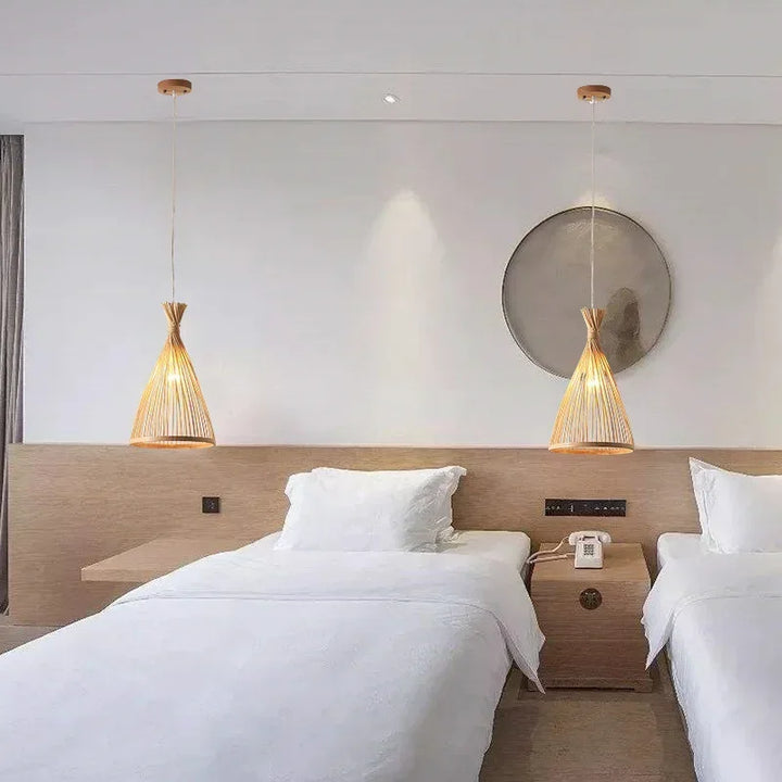 Suspension Bambou Naturel Design Zen Forme Conique Élégante
