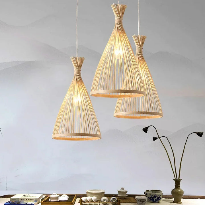 Suspension Bambou Naturel Design Zen Forme Conique Élégante