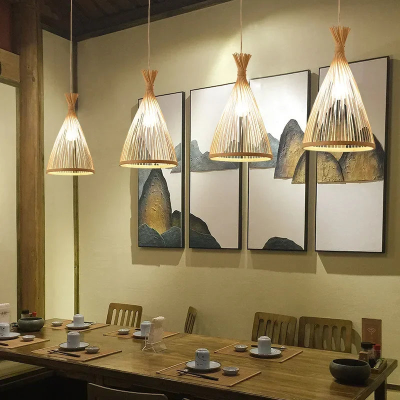 Suspension Bambou Naturel Design Zen Forme Conique Élégante