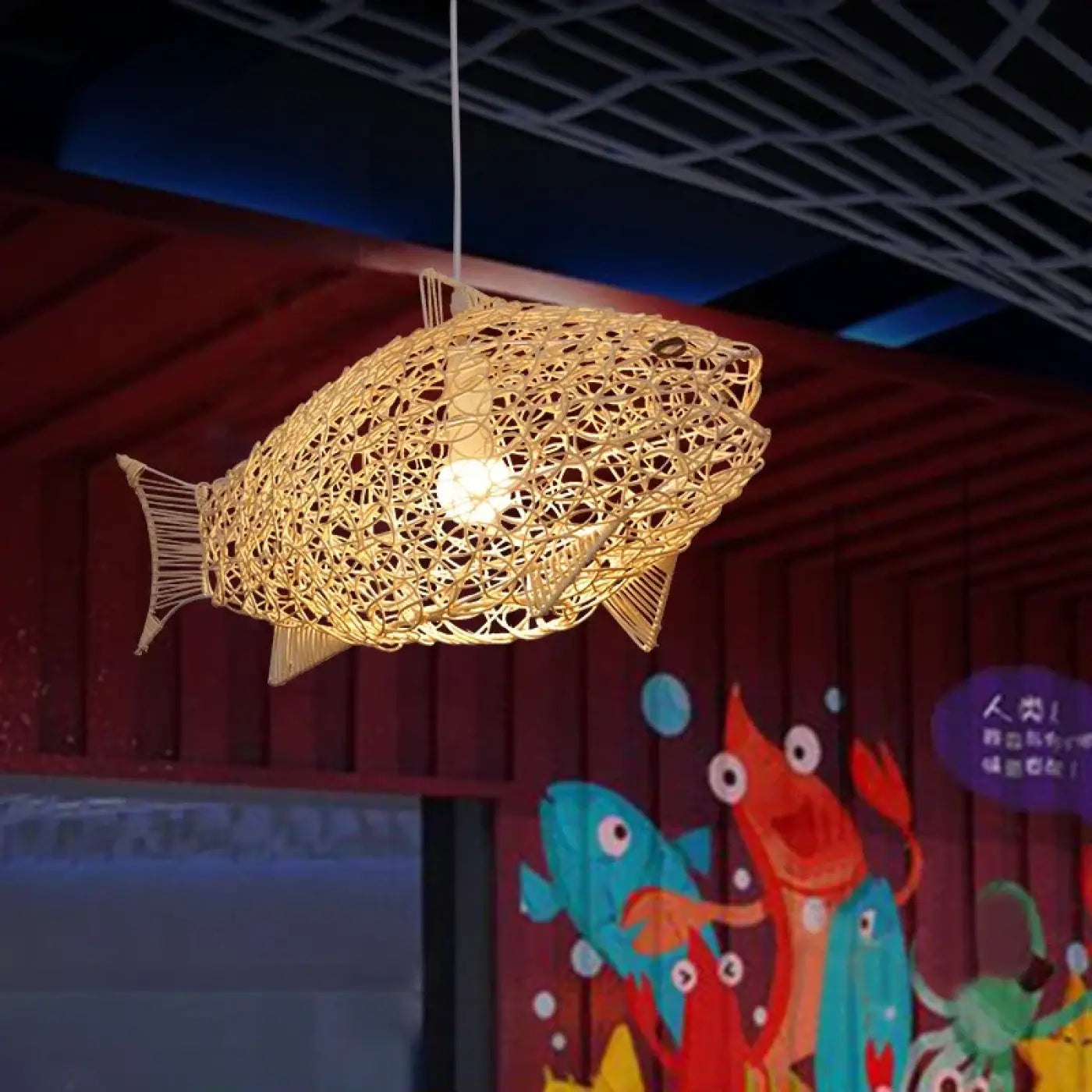 Trophée Mural - Poisson Rouge Craquelet En Suspension - Déco Vintage