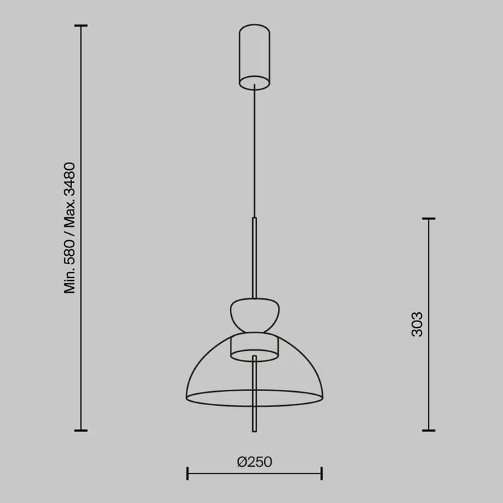 Suspension bangkok en métal noir avec design géométrique minimaliste et éléments cylindriques et dôme empilés