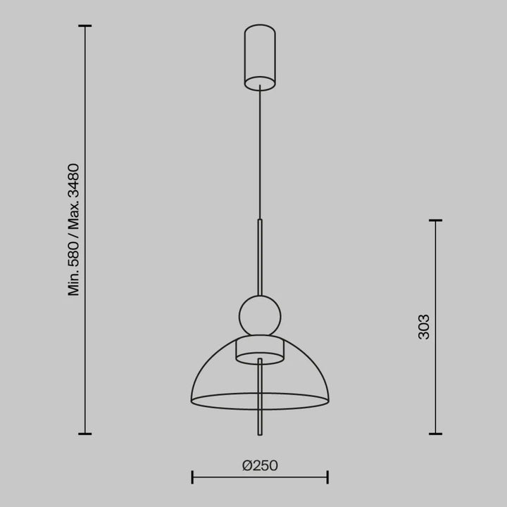Suspension bangkok en métal noir avec verre transparent minimaliste design géométrique cylindrique et dôme