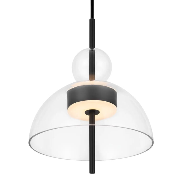 Suspension bangkok en métal noir avec dôme en verre transparent et accents sphériques design moderne