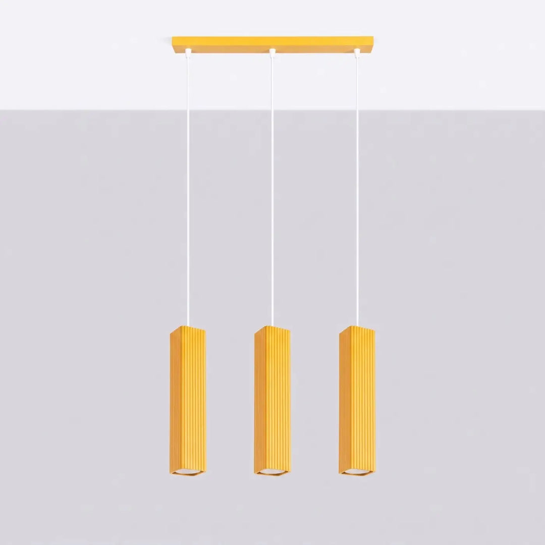 Suspension Rayo jaune en ligne à 3 tubes cannelés, éteinte