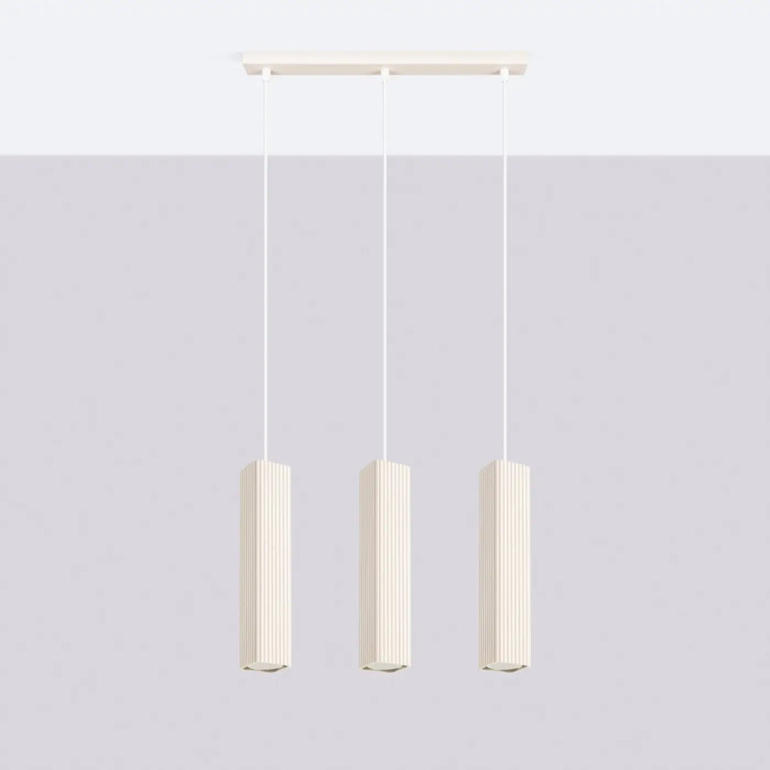 Suspension Rayo beige en ligne à 3 tubes cannelés, éteinte