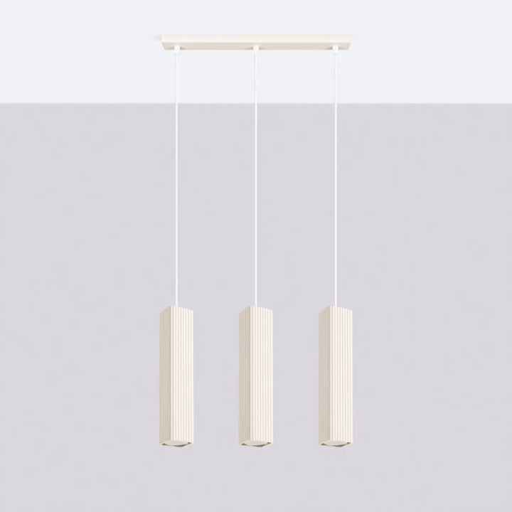 Suspension Rayo beige en ligne à 3 tubes cannelés, éteinte