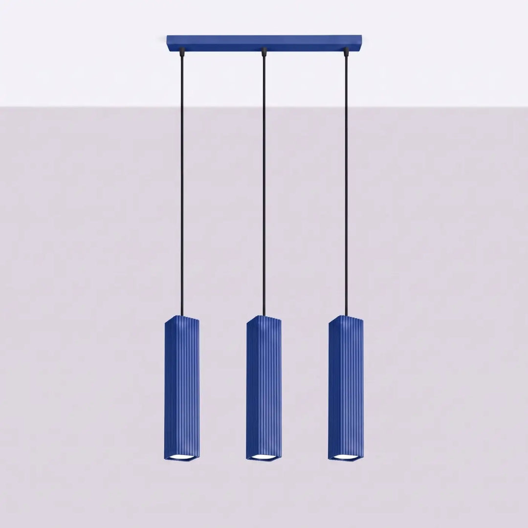 Suspension Rayo outremer en ligne à 3 tubes cannelés, éteinte
