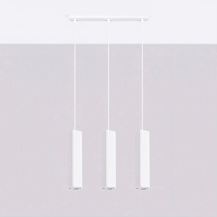 Suspension Rayo blanche en ligne à 3 tubes cannelés, éteinte