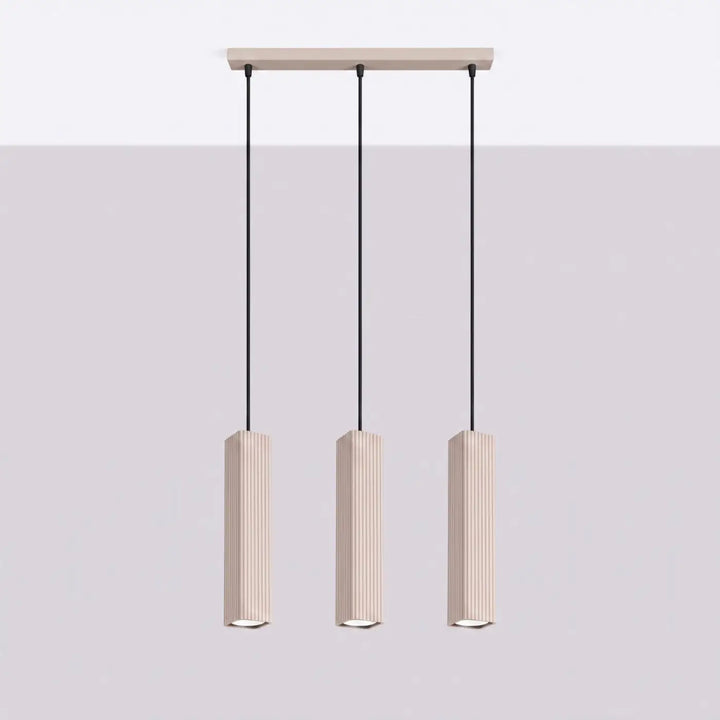 Suspension Rayo taupe en ligne à 3 tubes cannelés, éteinte