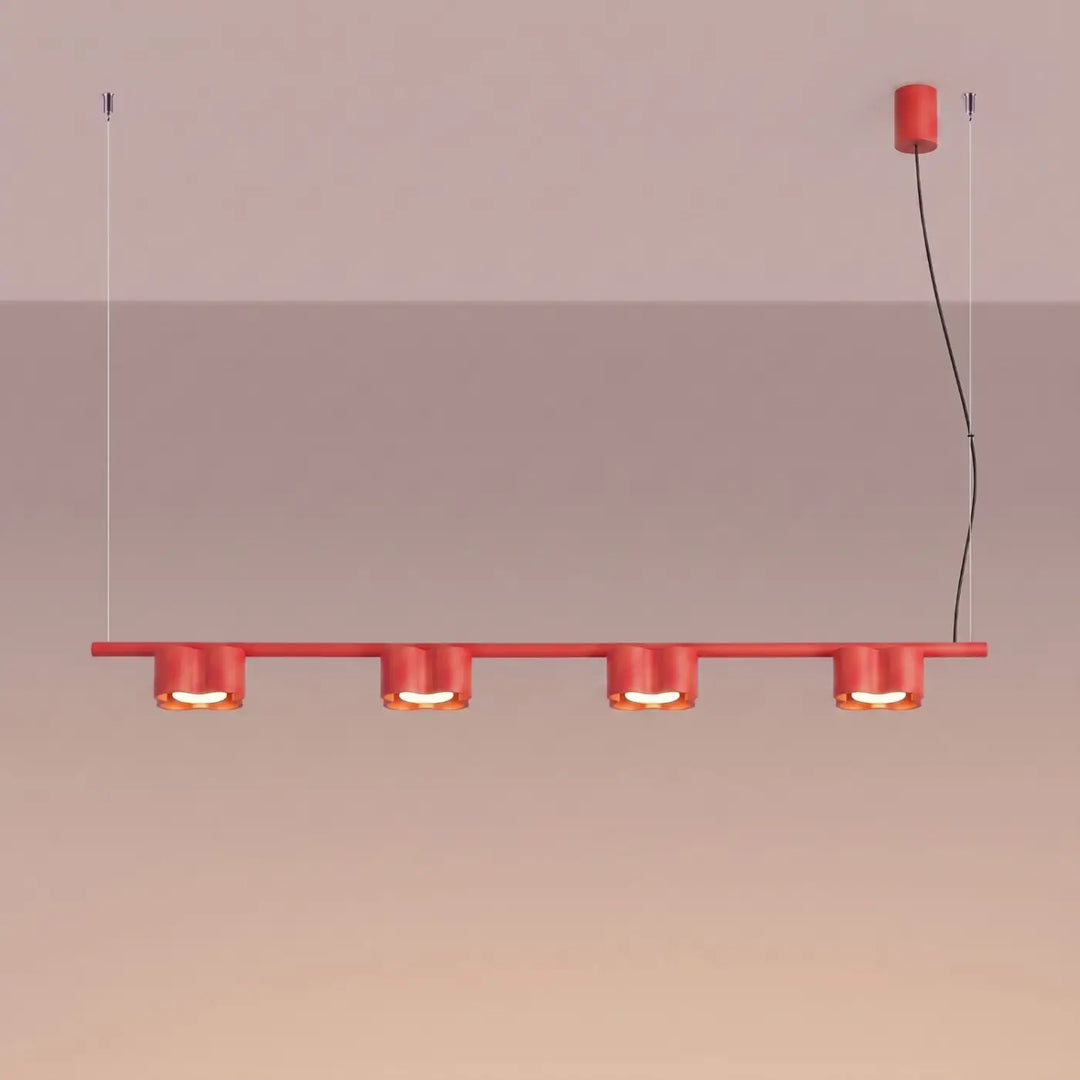 Suspension Ovio rouge en aluminium, allumée